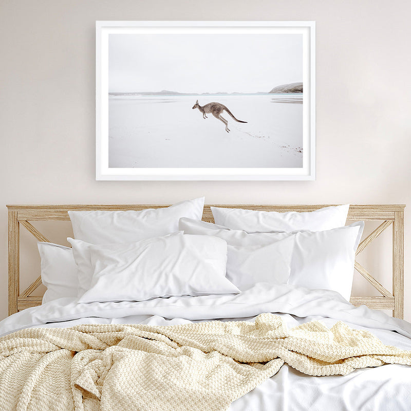 Shop Beach Kangaroo Photo Art Print a coastal themed photography wall art print from The Print Emporium wall artwork collection - Buy Australian made fine art poster and framed prints for the home and your interior decor, TPE-1006-AP