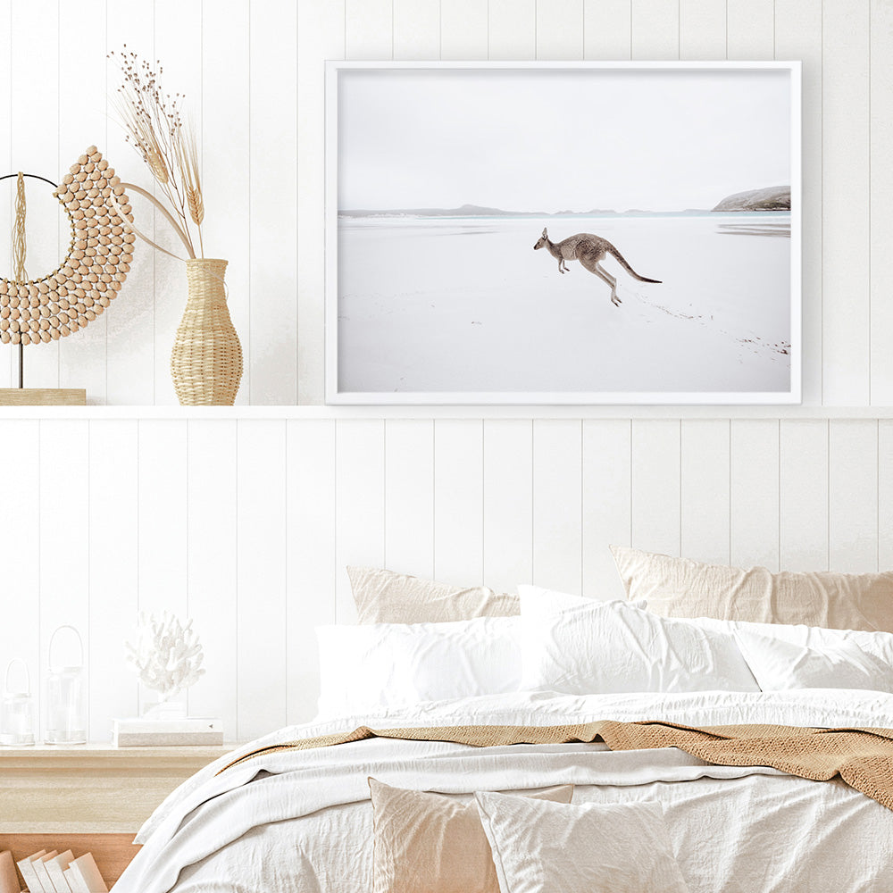 Shop Beach Kangaroo Photo Art Print a coastal themed photography wall art print from The Print Emporium wall artwork collection - Buy Australian made fine art poster and framed prints for the home and your interior decor, TPE-1006-AP
