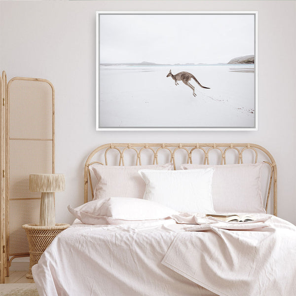 Shop Beach Kangaroo Photo Canvas Print a coastal themed photography framed stretched canvas print from The Print Emporium wall artwork collection - Buy Australian made prints for the home and your interior decor space, TPE-1006-CA-35X46-NF