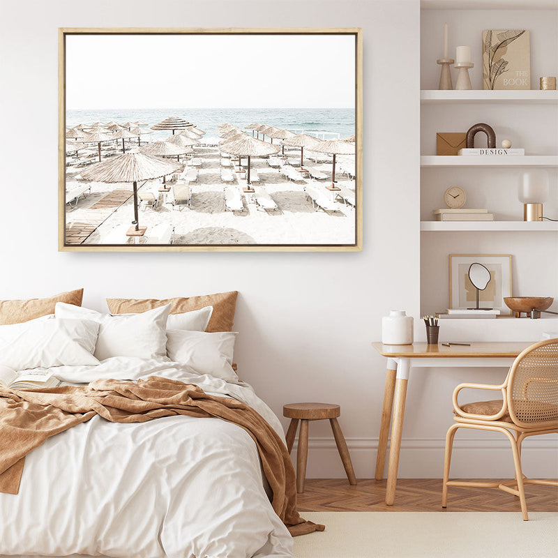 Shop Beach Parasols Photo Canvas Print a coastal themed photography framed stretched canvas print from The Print Emporium wall artwork collection - Buy Australian made prints for the home and your interior decor space, TPE-1229-CA-35X46-NF