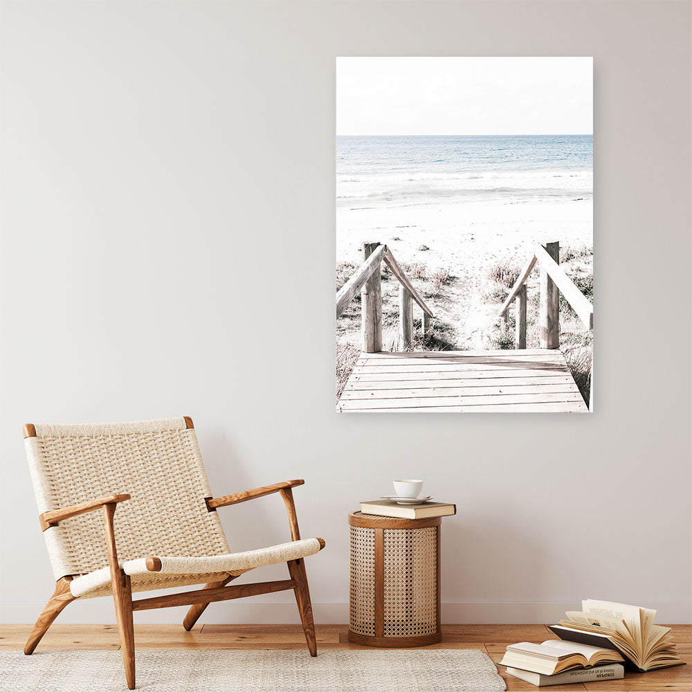 Shop Beach Stairs Photo Canvas Print a coastal themed photography framed stretched canvas print from The Print Emporium wall artwork collection - Buy Australian made prints for the home and your interior decor space, TPE-786-CA-35X46-NF