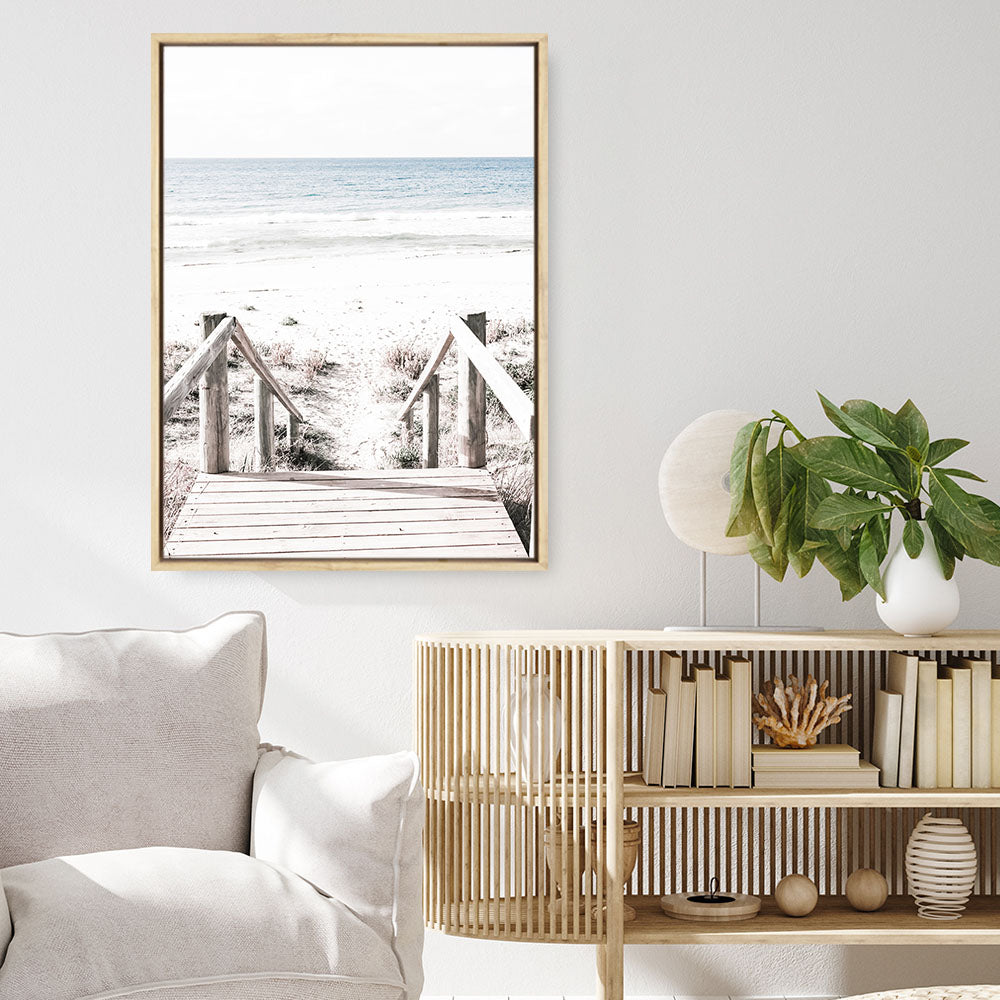 Shop Beach Stairs Photo Canvas Print a coastal themed photography framed stretched canvas print from The Print Emporium wall artwork collection - Buy Australian made prints for the home and your interior decor space, TPE-786-CA-35X46-NF