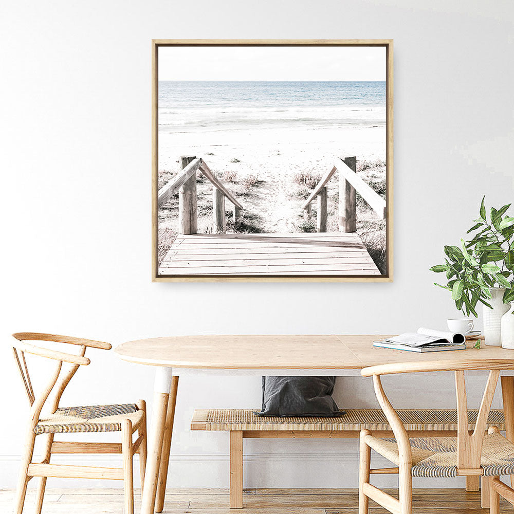 Shop Beach Stairs (Square) Photo Canvas a coastal themed photography framed stretched canvas print from The Print Emporium wall artwork collection - Buy Australian made prints for the home and your interior decor space, TPE-1029-CA-40X40-NF