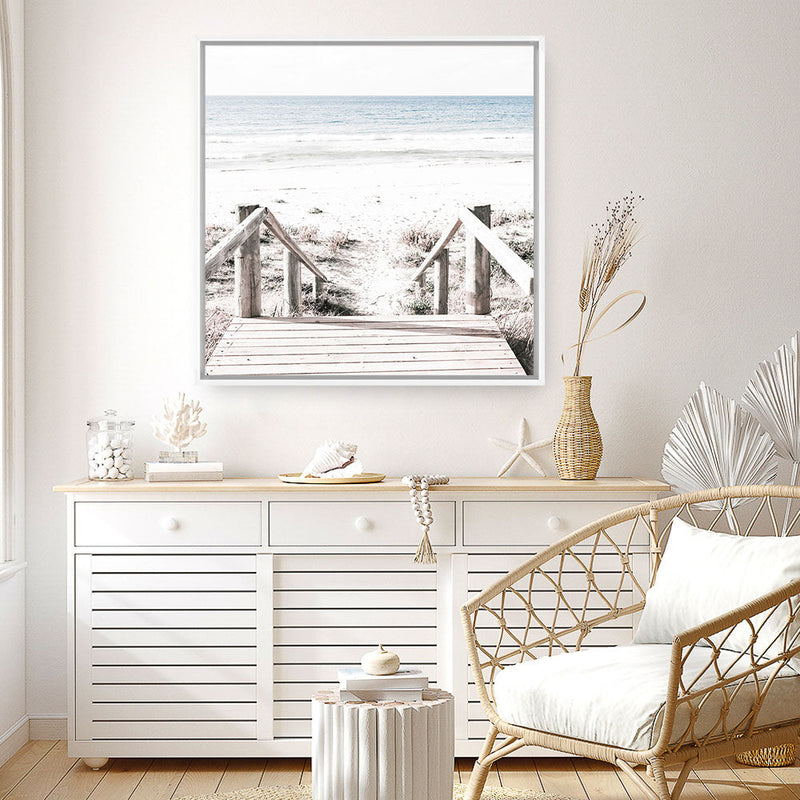 Shop Beach Stairs (Square) Photo Canvas a coastal themed photography framed stretched canvas print from The Print Emporium wall artwork collection - Buy Australian made prints for the home and your interior decor space, TPE-1029-CA-40X40-NF