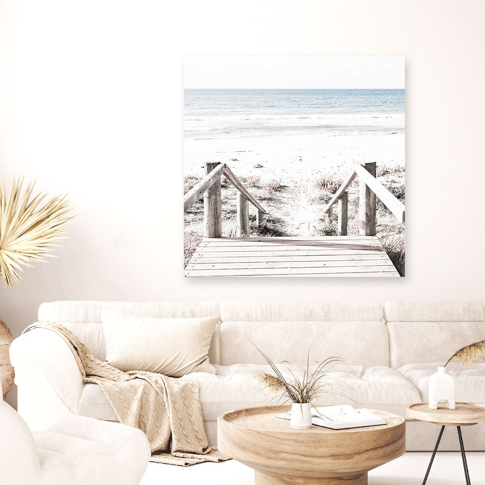 Shop Beach Stairs (Square) Photo Canvas a coastal themed photography framed stretched canvas print from The Print Emporium wall artwork collection - Buy Australian made prints for the home and your interior decor space, TPE-1029-CA-40X40-NF