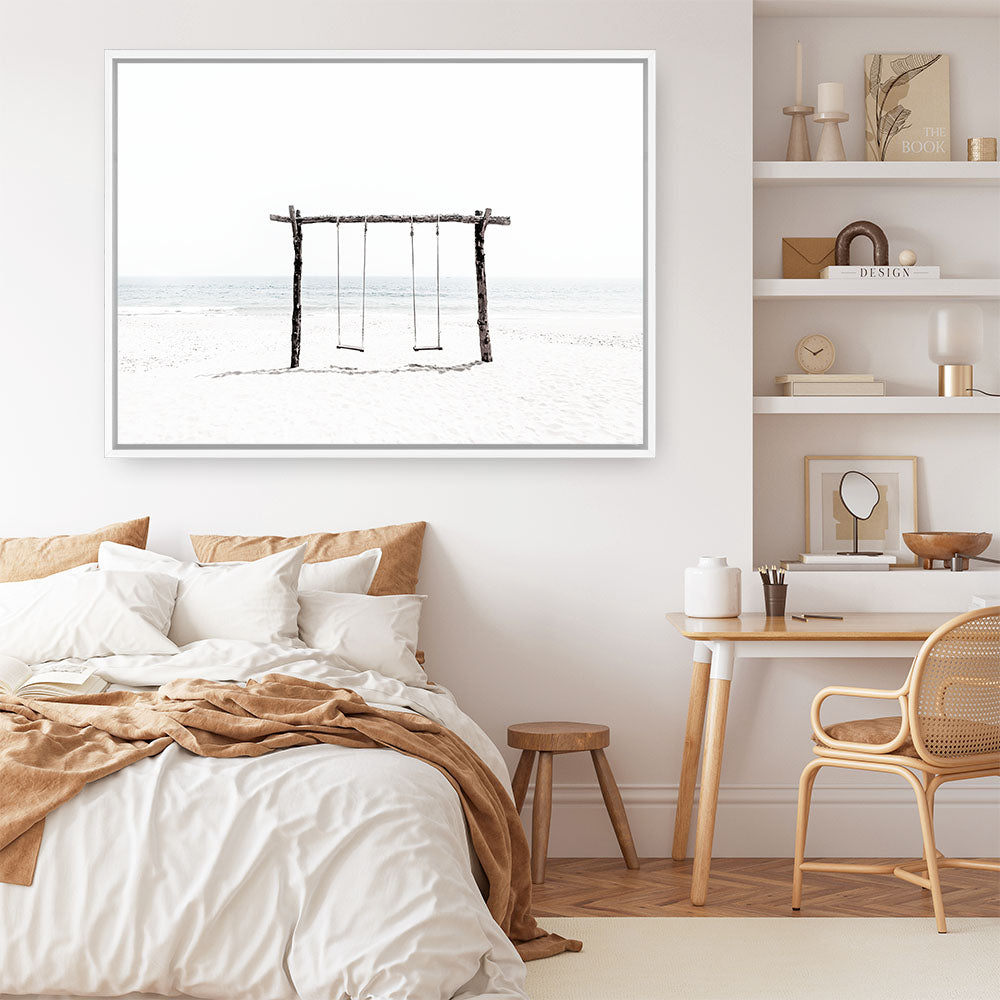 Shop Beach Swing II Photo Canvas Print a coastal themed photography framed stretched canvas print from The Print Emporium wall artwork collection - Buy Australian made prints for the home and your interior decor space, TPE-780-CA-35X46-NF