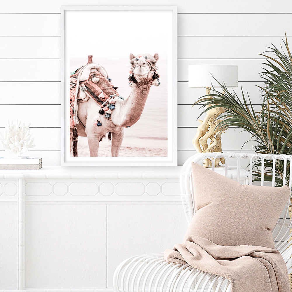 Shop Bedouin Camel I Photo Art Print a Moroccan desert boho themed photography wall art print from The Print Emporium wall artwork collection - Buy Australian made fine art poster and framed prints for the home and your interior decor room, TPE-839-AP