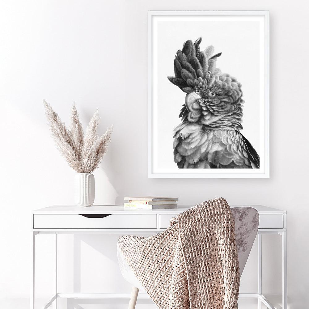 Shop Black Cockatoo Close-Up Art Print a painted bird themed wall art print from The Print Emporium wall artwork collection - Buy Australian made fine art painting style poster and framed prints for the home and your interior decor room, TPE-003-AP