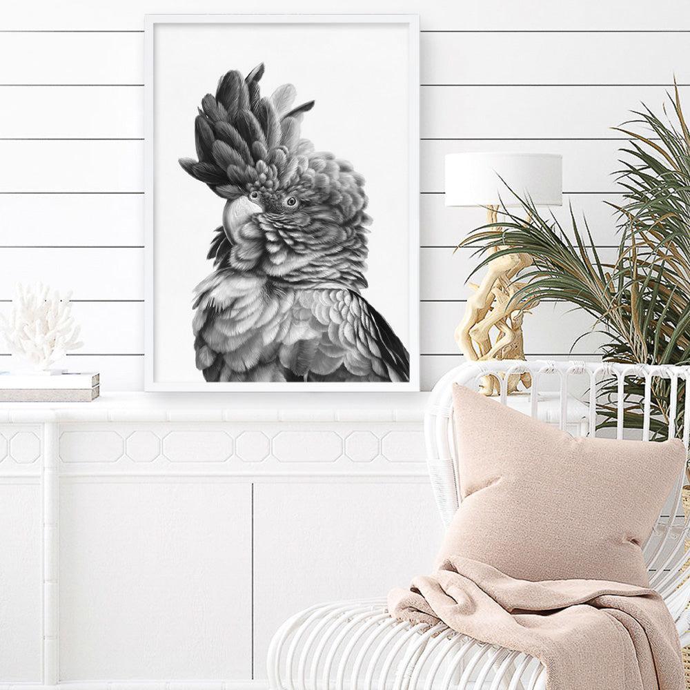 Shop Black Cockatoo Close-Up Art Print a painted bird themed wall art print from The Print Emporium wall artwork collection - Buy Australian made fine art painting style poster and framed prints for the home and your interior decor room, TPE-003-AP