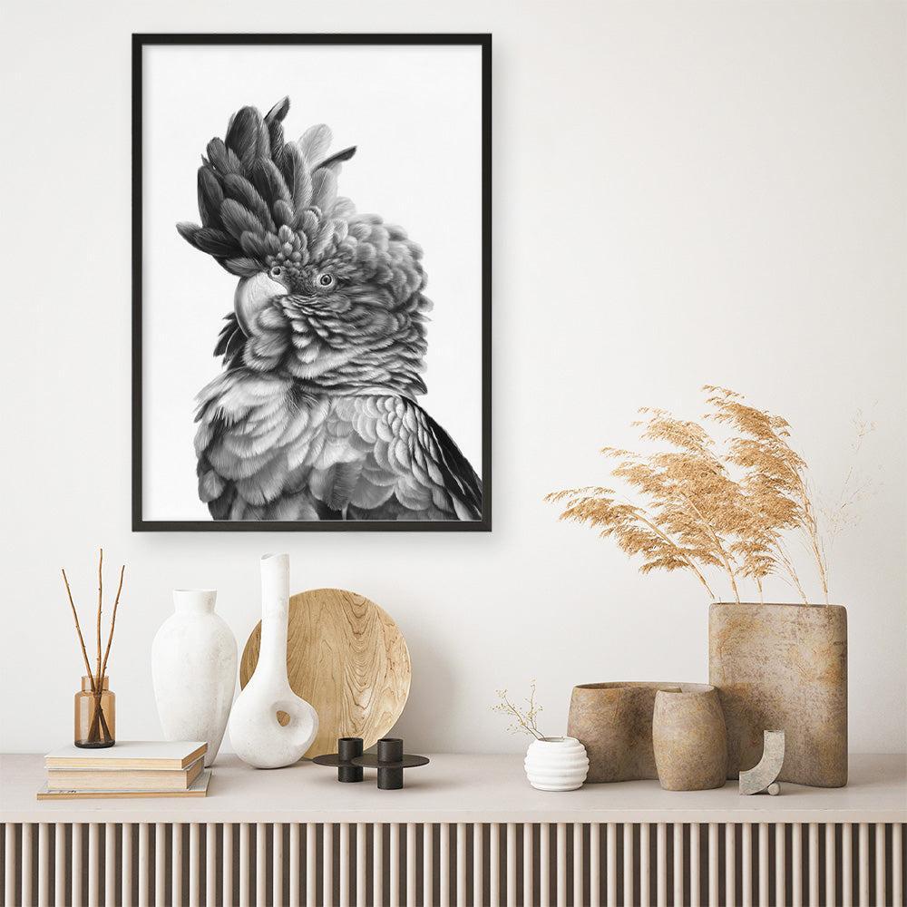 Shop Black Cockatoo Close-Up Art Print a painted bird themed wall art print from The Print Emporium wall artwork collection - Buy Australian made fine art painting style poster and framed prints for the home and your interior decor room, TPE-003-AP