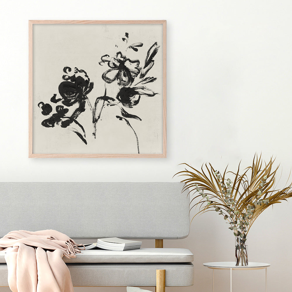 Shop Black Florals I (Square) Art Print a painted abstract themed wall art print from The Print Emporium wall artwork collection - Buy Australian made fine art painting style poster and framed prints for the home and your interior decor room, TPE-PC-EZ944-AP