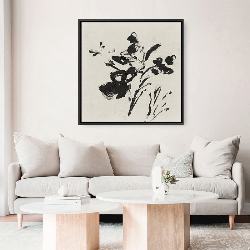 Shop Black Florals II (Square) Canvas Print a painted abstract themed framed canvas wall art print from The Print Emporium artwork collection - Buy Australian made fine art painting style stretched canvas prints for the home and your interior decor space, TPE-PC-EZ945-CA-40X40-NF