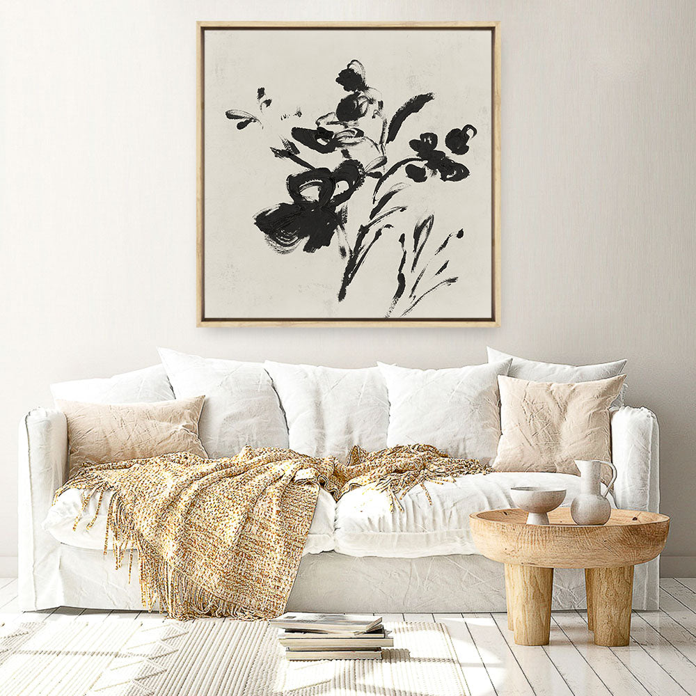 Shop Black Florals II (Square) Canvas Print a painted abstract themed framed canvas wall art print from The Print Emporium artwork collection - Buy Australian made fine art painting style stretched canvas prints for the home and your interior decor space, TPE-PC-EZ945-CA-40X40-NF