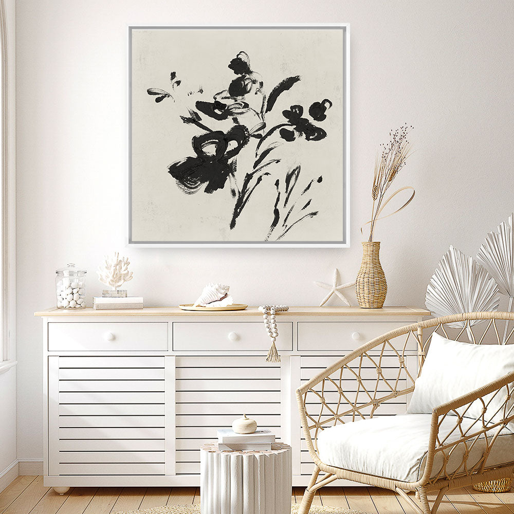 Shop Black Florals II (Square) Canvas Print a painted abstract themed framed canvas wall art print from The Print Emporium artwork collection - Buy Australian made fine art painting style stretched canvas prints for the home and your interior decor space, TPE-PC-EZ945-CA-40X40-NF