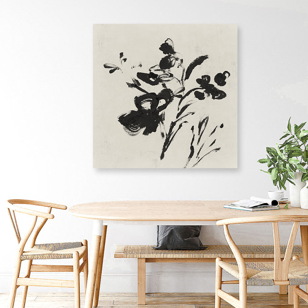 Shop Black Florals II (Square) Canvas Print a painted abstract themed framed canvas wall art print from The Print Emporium artwork collection - Buy Australian made fine art painting style stretched canvas prints for the home and your interior decor space, TPE-PC-EZ945-CA-40X40-NF