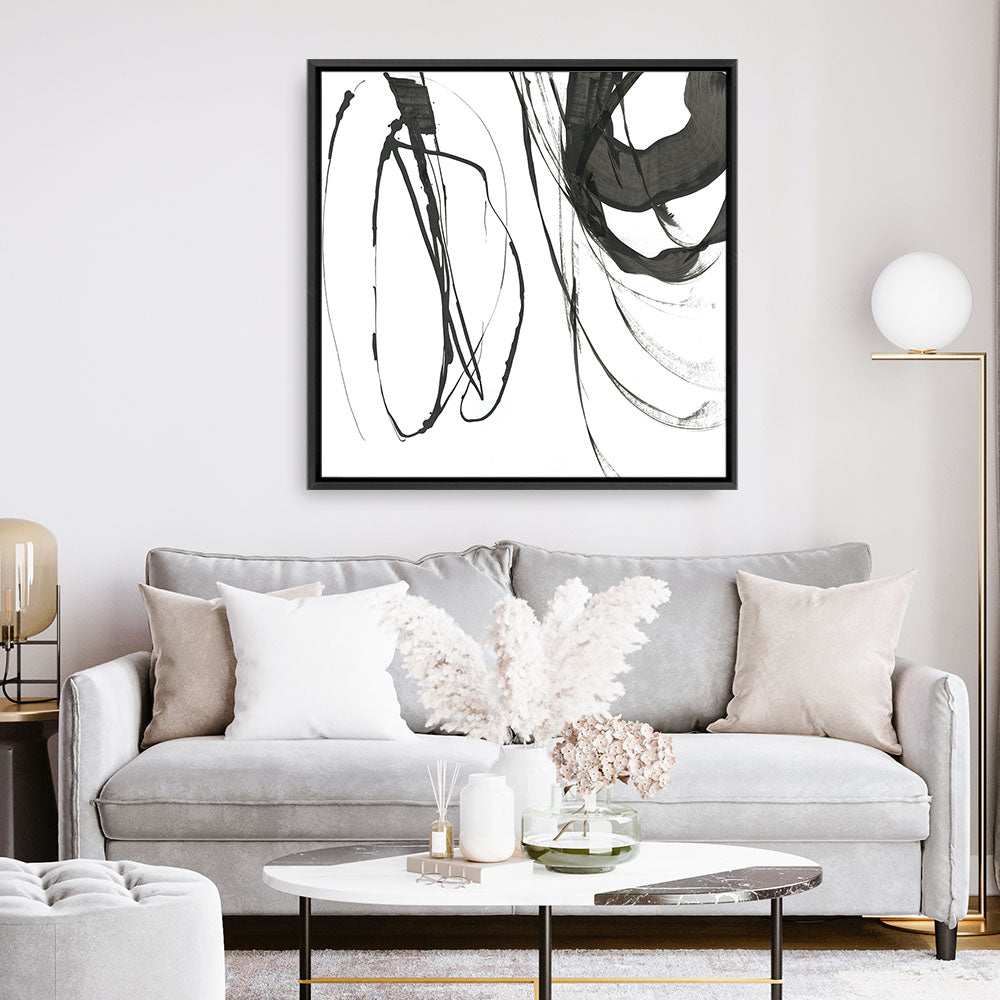 Shop Black Streaks I (Square) Canvas Print a painted abstract themed framed canvas wall art print from The Print Emporium artwork collection - Buy Australian made fine art painting style stretched canvas prints for the home and your interior decor space, TPE-PC-PG284-CA-40X40-NF