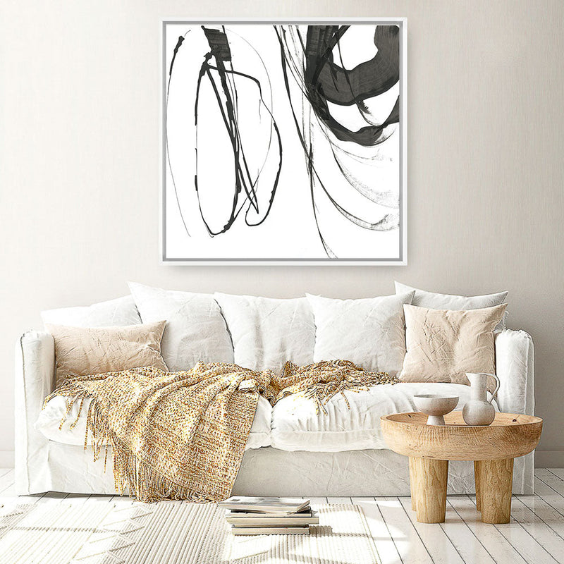 Shop Black Streaks I (Square) Canvas Print a painted abstract themed framed canvas wall art print from The Print Emporium artwork collection - Buy Australian made fine art painting style stretched canvas prints for the home and your interior decor space, TPE-PC-PG284-CA-40X40-NF