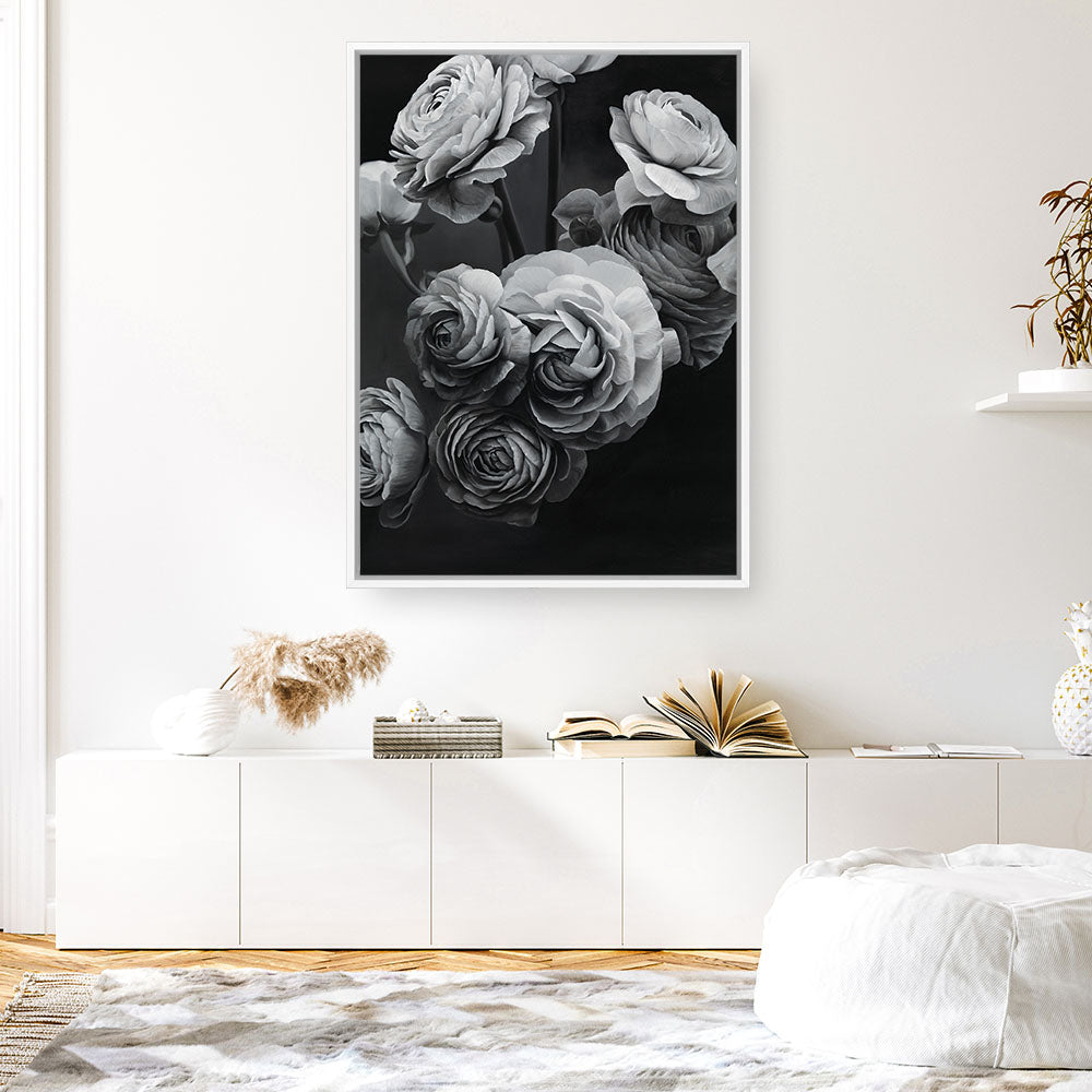Shop Black & White Bouquet Canvas Print a floral themed painted framed canvas wall art print from The Print Emporium artwork collection - Buy Australian made fine art painting style stretched canvas prints for the home and your interior decor space, TPE-006-CA-35X46-NF