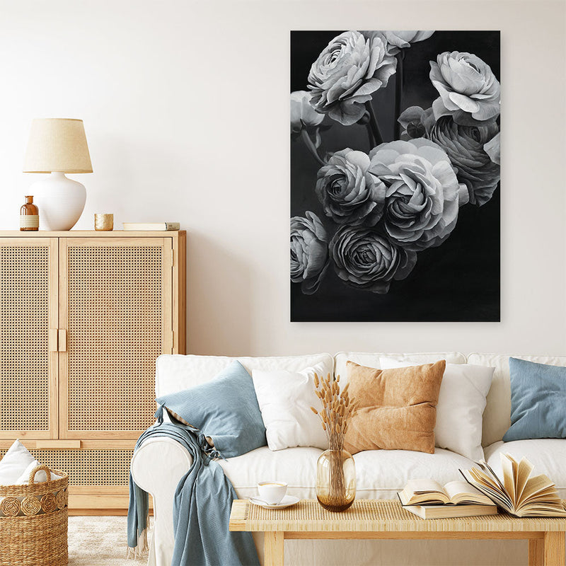 Shop Black & White Bouquet Canvas Print a floral themed painted framed canvas wall art print from The Print Emporium artwork collection - Buy Australian made fine art painting style stretched canvas prints for the home and your interior decor space, TPE-006-CA-35X46-NF