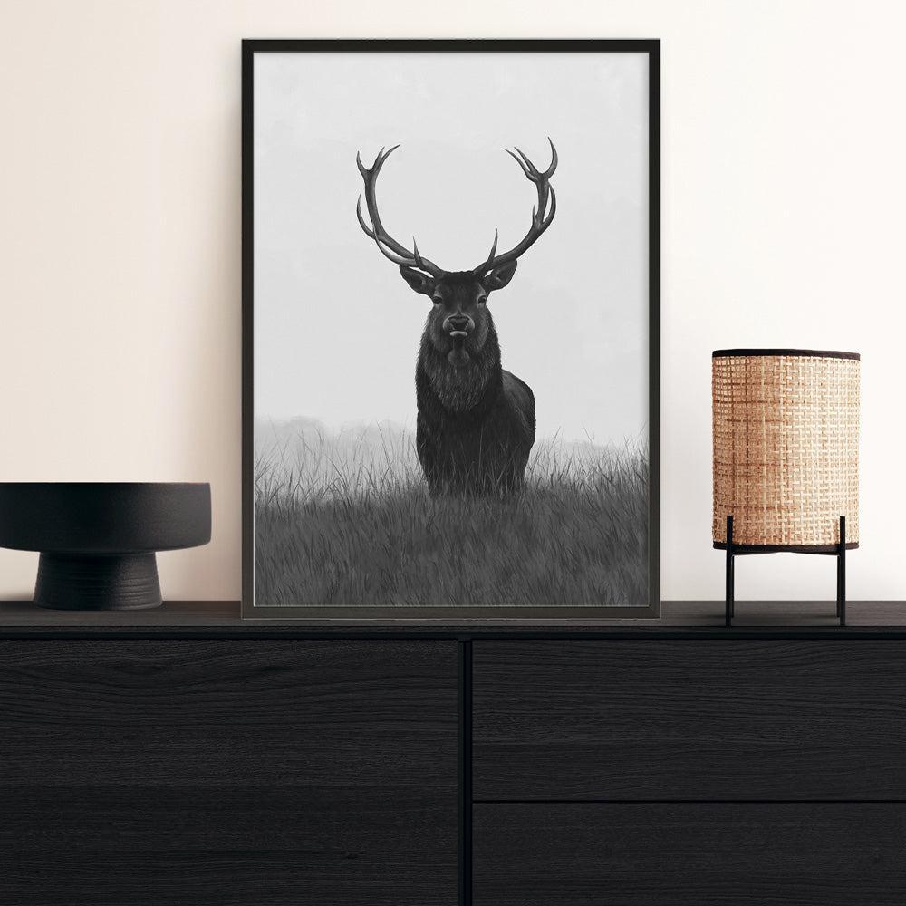 Shop Black & White Elk Art Print a deer themed painted wall art print from The Print Emporium wall artwork collection - Buy Australian made fine art painting style poster and framed prints for the home and your interior decor room, TPE-043-AP