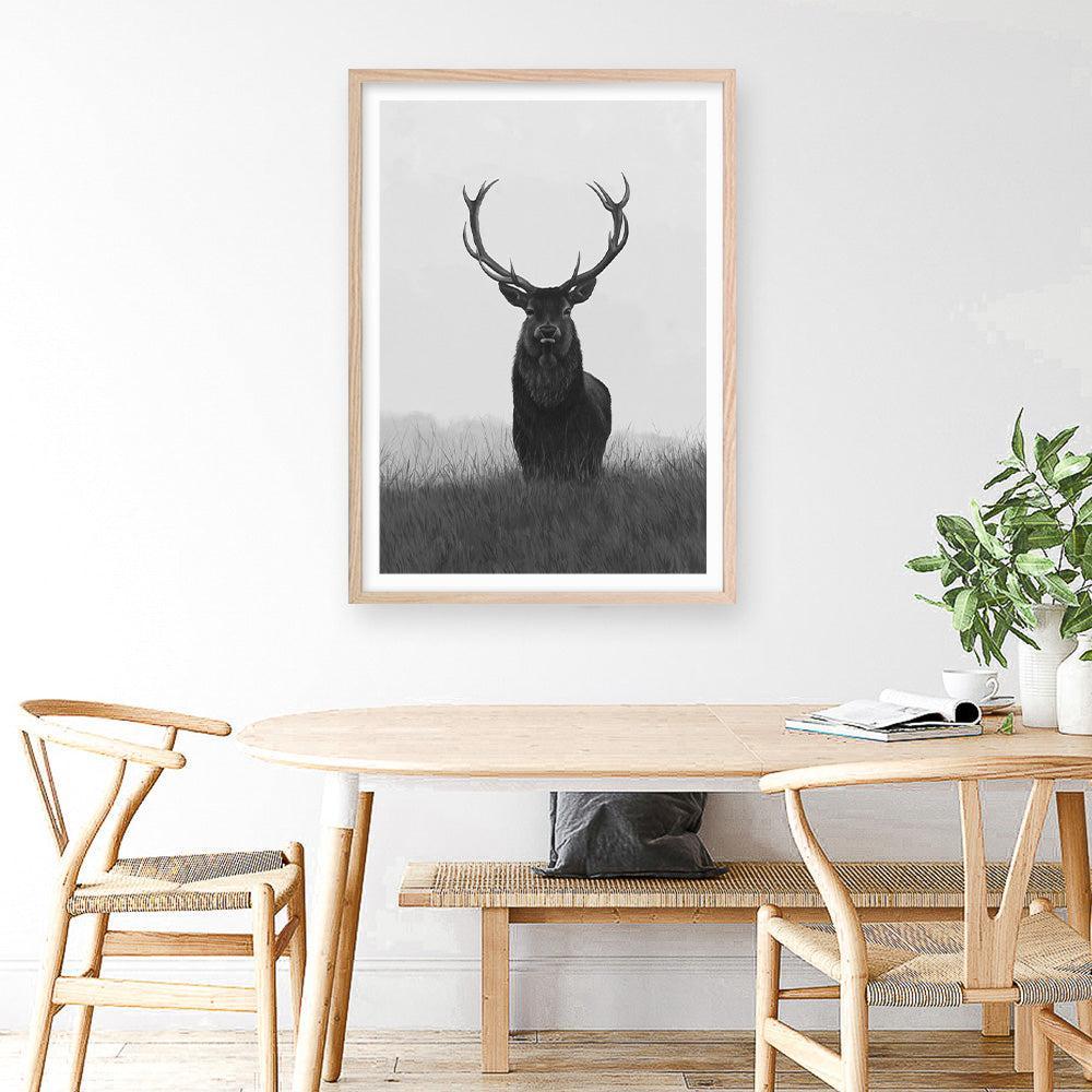 Shop Black & White Elk Art Print a deer themed painted wall art print from The Print Emporium wall artwork collection - Buy Australian made fine art painting style poster and framed prints for the home and your interior decor room, TPE-043-AP