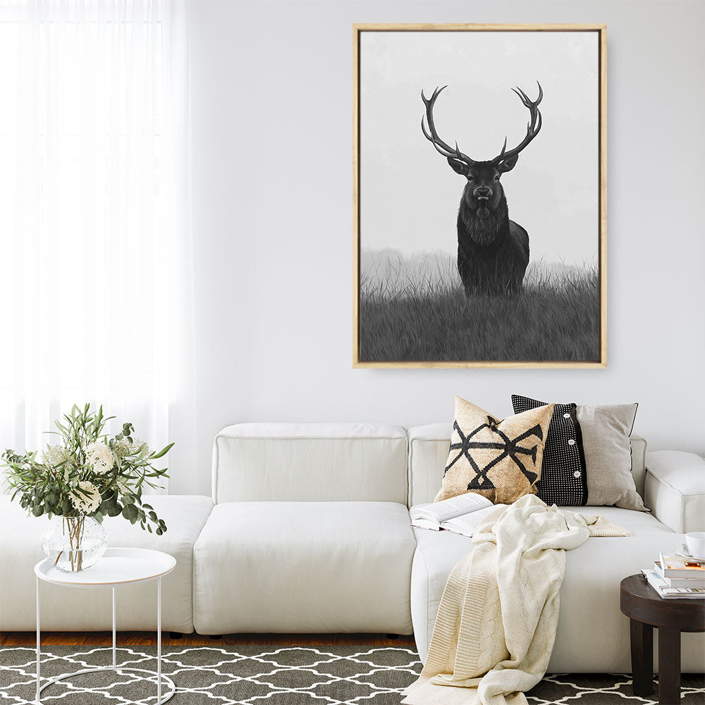 Shop Black & White Elk Canvas Print a deer animal style themed painted framed canvas wall art print from The Print Emporium artwork collection - Buy Australian made fine art painting style stretched canvas prints for the home and your interior decor space, TPE-043-CA-35X46-NF