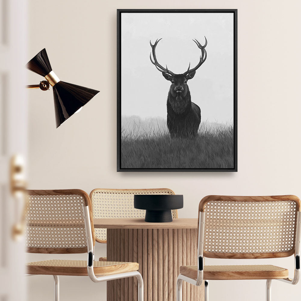 Shop Black & White Elk Canvas Print a deer animal style themed painted framed canvas wall art print from The Print Emporium artwork collection - Buy Australian made fine art painting style stretched canvas prints for the home and your interior decor space, TPE-043-CA-35X46-NF