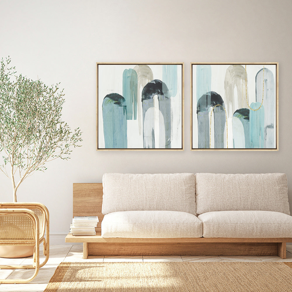 Shop Blue Arches I (Square) Canvas Print a painted abstract themed framed canvas wall art print from The Print Emporium artwork collection - Buy Australian made fine art painting style stretched canvas prints for the home and your interior decor space, TPE-PC-RF416-CA-40X40-NF