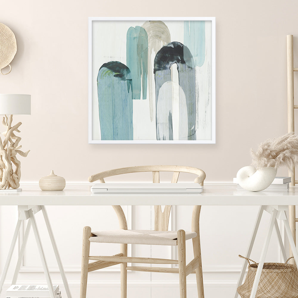 Shop Blue Arches II (Square) Art Print a painted abstract themed wall art print from The Print Emporium wall artwork collection - Buy Australian made fine art painting style poster and framed prints for the home and your interior decor room, TPE-PC-RF417-AP