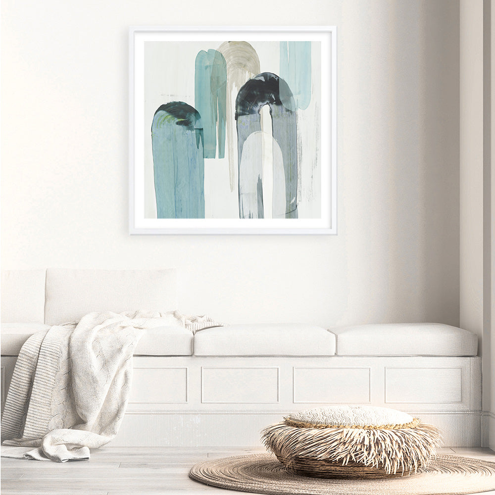 Shop Blue Arches II (Square) Art Print a painted abstract themed wall art print from The Print Emporium wall artwork collection - Buy Australian made fine art painting style poster and framed prints for the home and your interior decor room, TPE-PC-RF417-AP