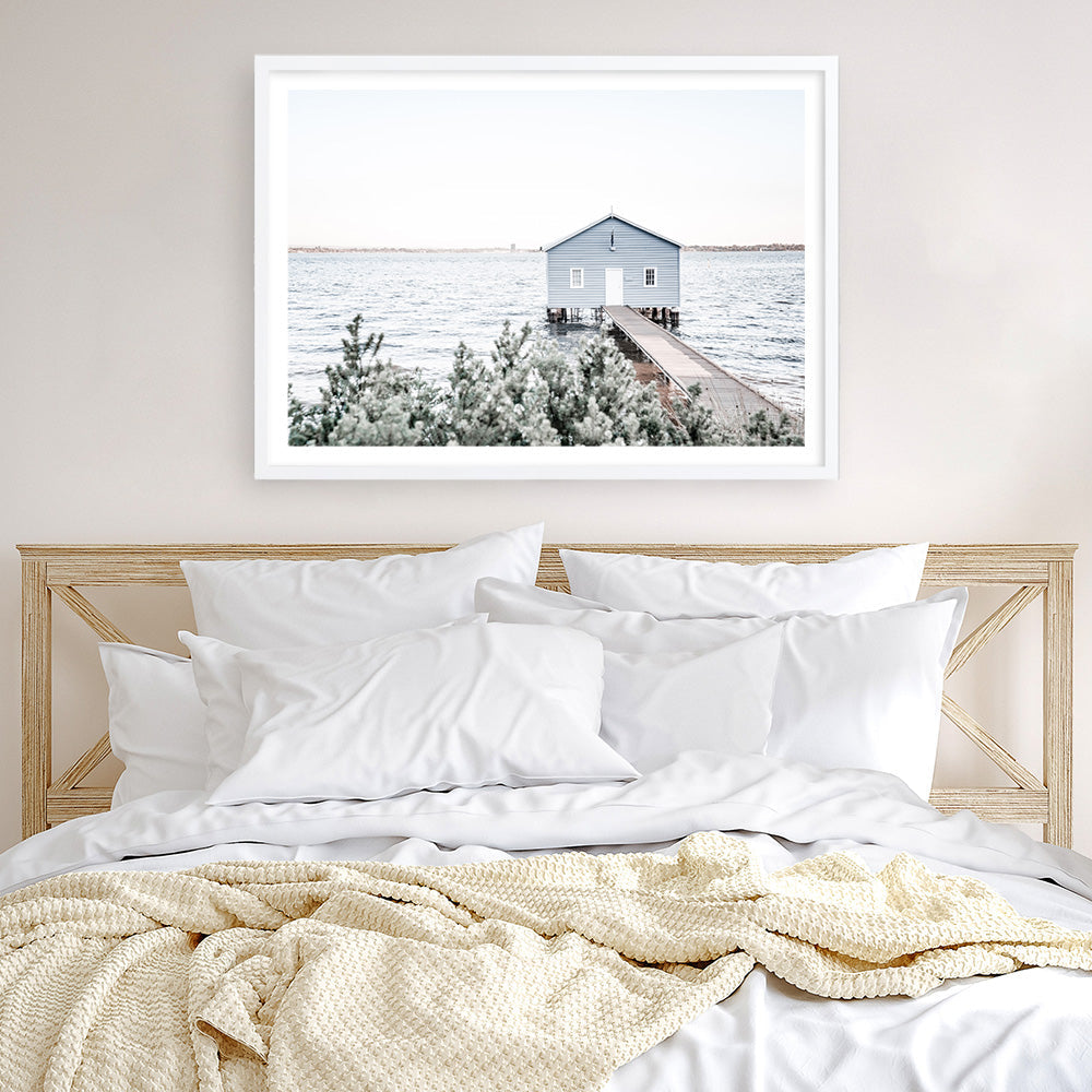 Shop Blue Boat Shed Photo Art Print a coastal themed photography wall art print from The Print Emporium wall artwork collection - Buy Australian made fine art poster and framed prints for the home and your interior decor, TPE-848-AP