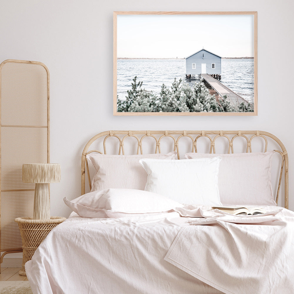 Shop Blue Boat Shed Photo Art Print a coastal themed photography wall art print from The Print Emporium wall artwork collection - Buy Australian made fine art poster and framed prints for the home and your interior decor, TPE-848-AP