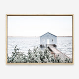 Shop Blue Boat Shed Photo Canvas Print a coastal themed photography framed stretched canvas print from The Print Emporium wall artwork collection - Buy Australian made prints for the home and your interior decor space, TPE-848-CA-35X46-NF