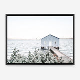 Shop Blue Boat Shed Photo Canvas Print a coastal themed photography framed stretched canvas print from The Print Emporium wall artwork collection - Buy Australian made prints for the home and your interior decor space, TPE-848-CA-35X46-NF
