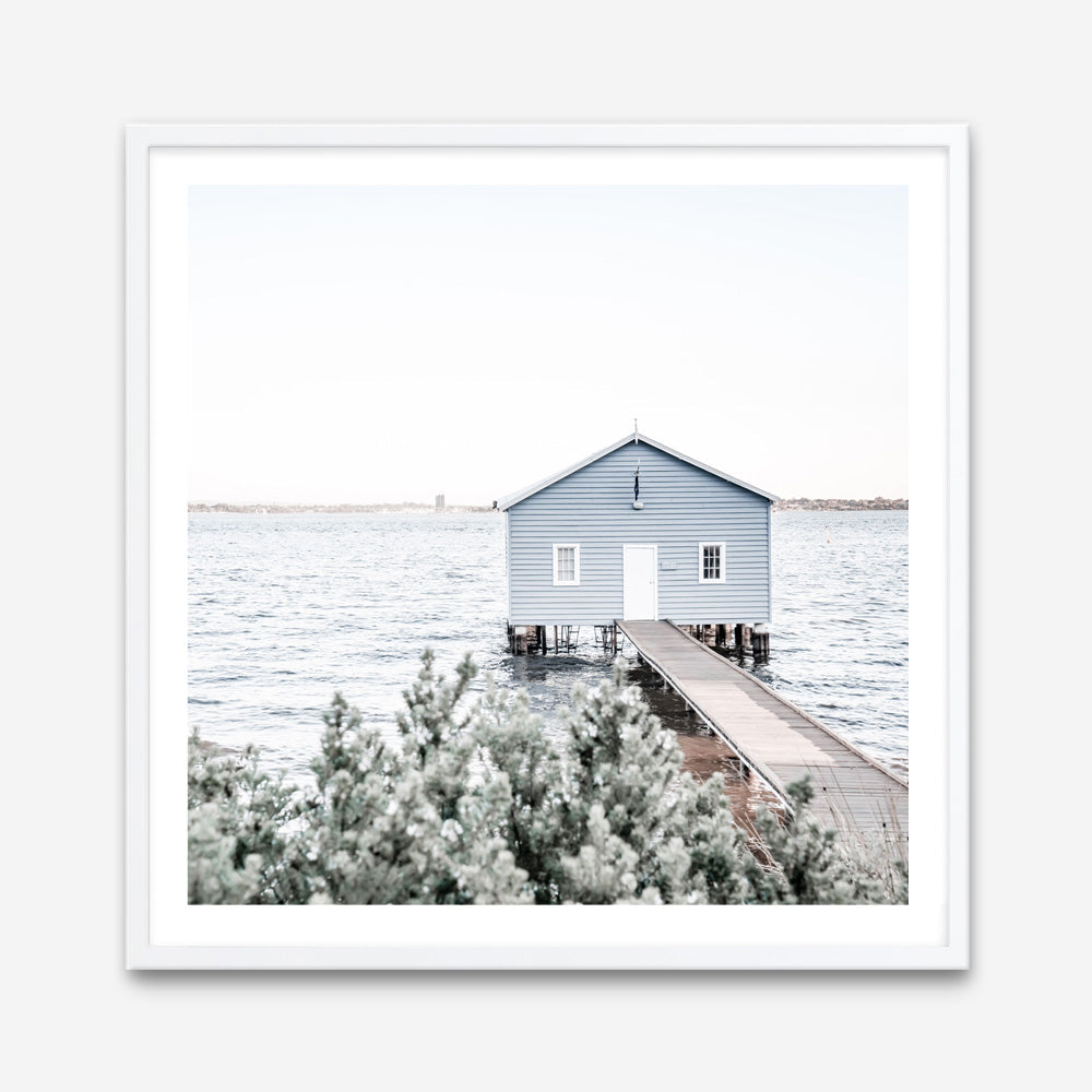 Shop Blue Boat Shed (Square) Photo Art Print a coastal themed photography wall art print from The Print Emporium wall artwork collection - Buy Australian made fine art poster and framed prints for the home and your interior decor, TPE-1054-AP