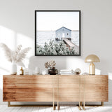 Shop Blue Boat Shed (Square) Photo Art Print a coastal themed photography wall art print from The Print Emporium wall artwork collection - Buy Australian made fine art poster and framed prints for the home and your interior decor, TPE-1054-AP
