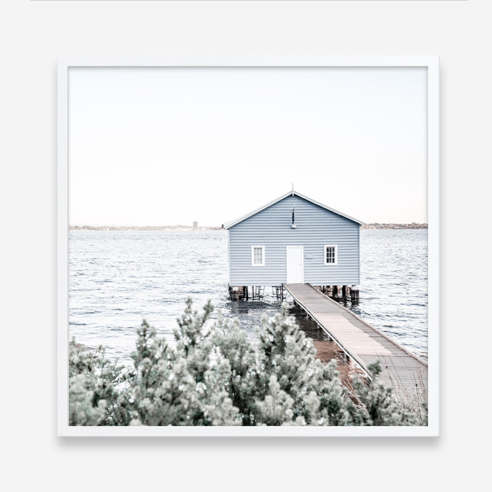 Shop Blue Boat Shed (Square) Photo Art Print a coastal themed photography wall art print from The Print Emporium wall artwork collection - Buy Australian made fine art poster and framed prints for the home and your interior decor, TPE-1054-AP
