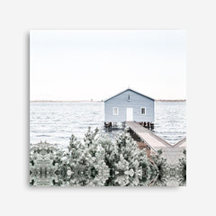 Shop Blue Boat Shed (Square) Photo Canvas Print a coastal themed photography framed stretched canvas print from The Print Emporium wall artwork collection - Buy Australian made prints for the home and your interior decor space, TPE-1054-CA-40X40-NF