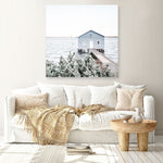 Shop Blue Boat Shed (Square) Photo Canvas Print a coastal themed photography framed stretched canvas print from The Print Emporium wall artwork collection - Buy Australian made prints for the home and your interior decor space, TPE-1054-CA-40X40-NF