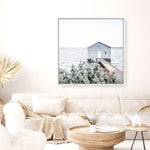 Shop Blue Boat Shed (Square) Photo Canvas Print a coastal themed photography framed stretched canvas print from The Print Emporium wall artwork collection - Buy Australian made prints for the home and your interior decor space, TPE-1054-CA-40X40-NF