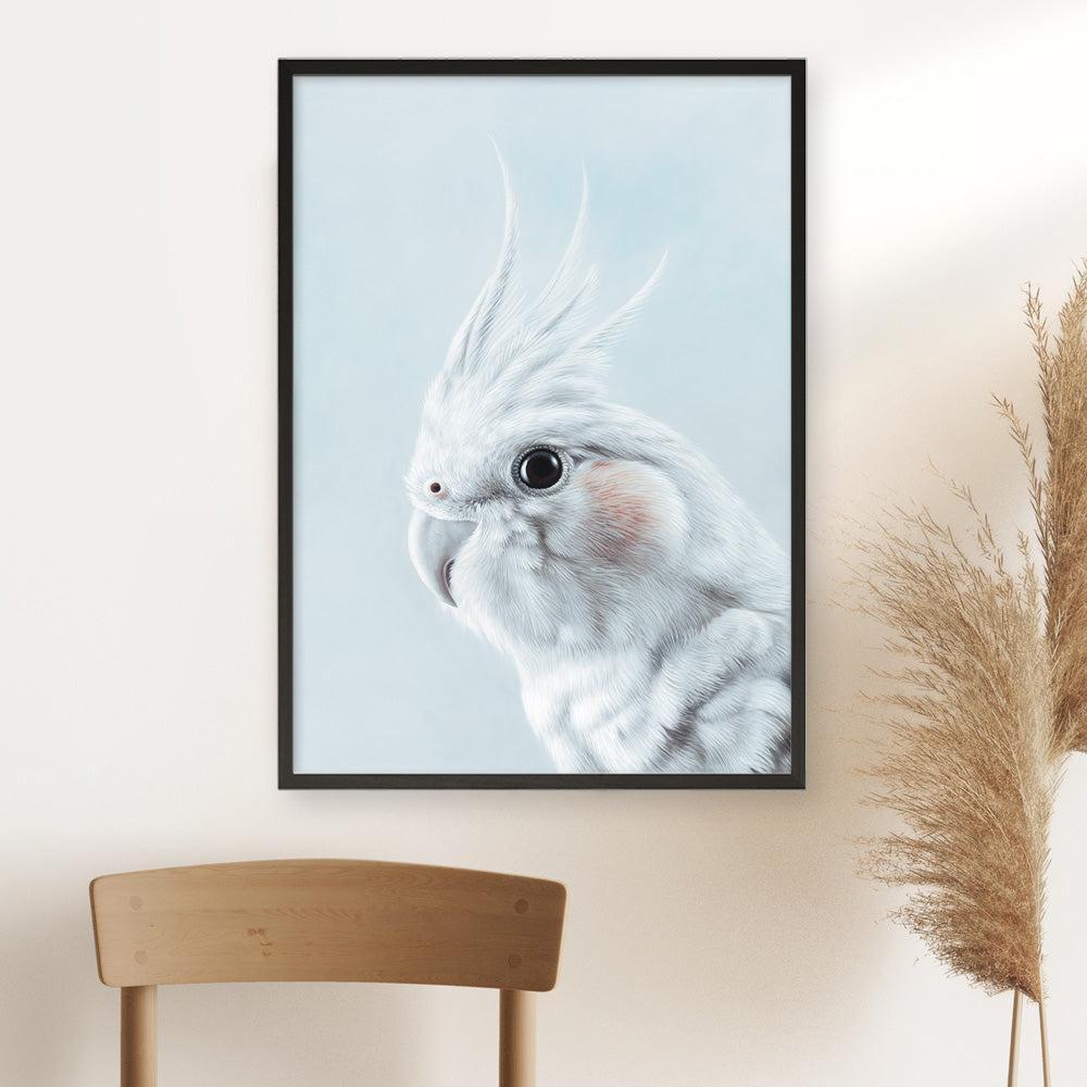Shop Blue Cockatiel Art Print a painted bird themed wall art print from The Print Emporium wall artwork collection - Buy Australian made fine art painting style poster and framed prints for the home and your interior decor room, TPE-013-AP