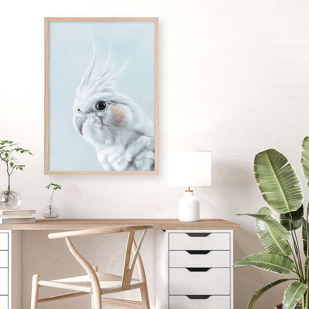 Shop Blue Cockatiel Art Print a painted bird themed wall art print from The Print Emporium wall artwork collection - Buy Australian made fine art painting style poster and framed prints for the home and your interior decor room, TPE-013-AP