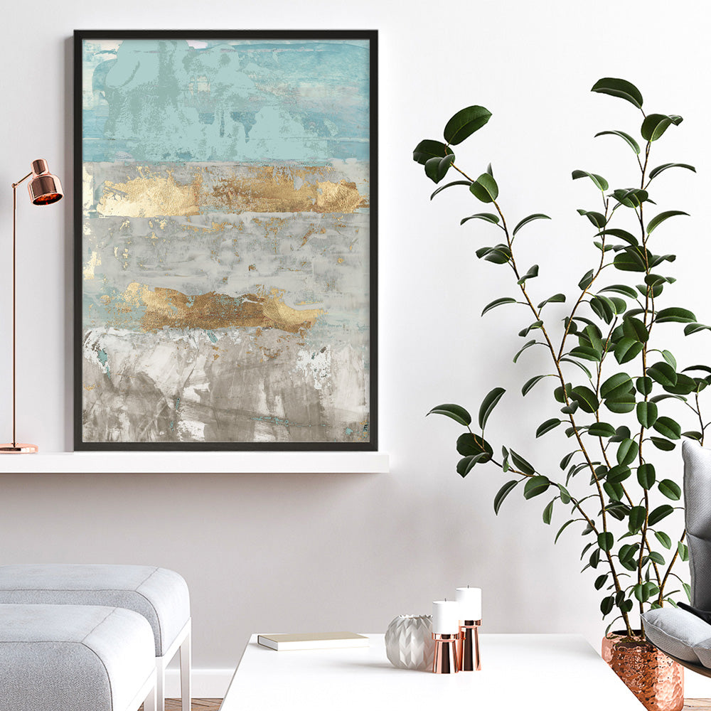 Shop Blue Gold I Art Print a painted abstract themed wall art print from The Print Emporium wall artwork collection - Buy Australian made fine art painting style poster and framed prints for the home and your interior decor room, TPE-PC-WZ076-AP