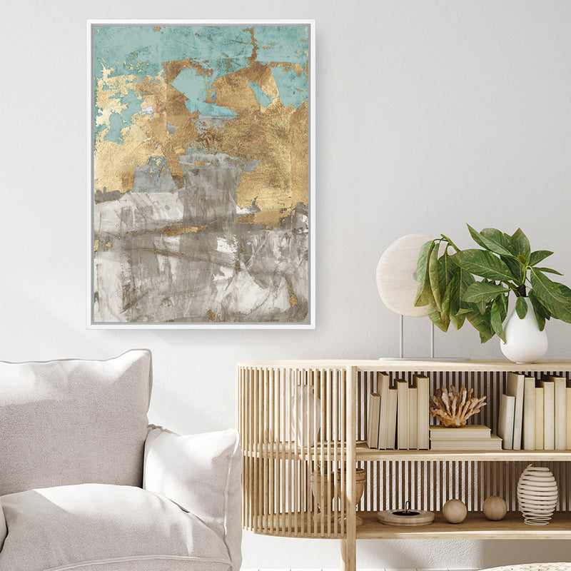 Shop Blue Gold II Canvas Print a painted abstract themed framed canvas wall art print from The Print Emporium artwork collection - Buy Australian made fine art painting style stretched canvas prints for the home and your interior decor space, TPE-PC-WZ077-CA-35X46-NF
