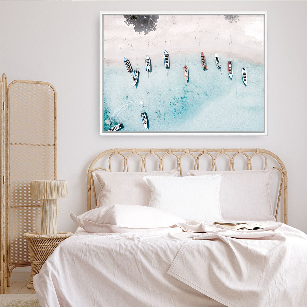 Shop Boats From Above Photo Canvas Print a coastal themed photography framed stretched canvas print from The Print Emporium wall artwork collection - Buy Australian made prints for the home and your interior decor space, TPE-793-CA-35X46-NF