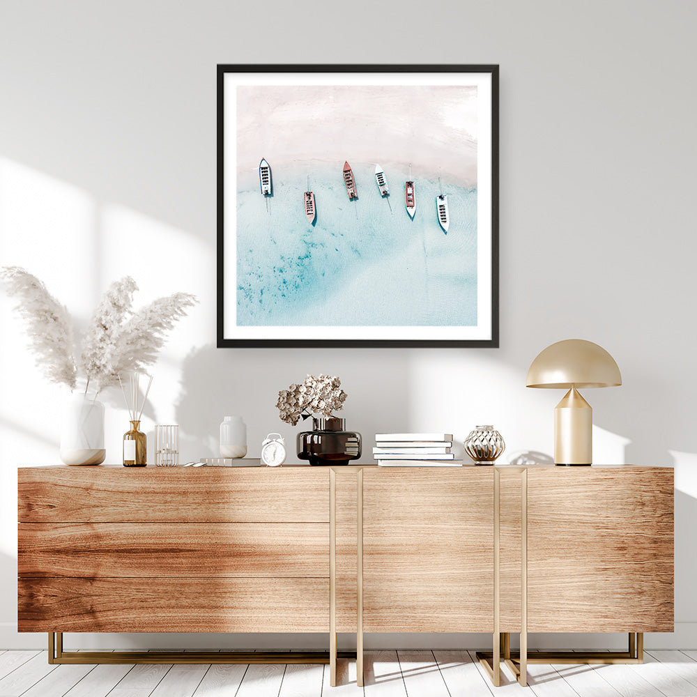 Shop Boats From Above (Square) Photo Art Print a coastal themed photography wall art print from The Print Emporium wall artwork collection - Buy Australian made fine art poster and framed prints for the home and your interior decor, TPE-794-AP