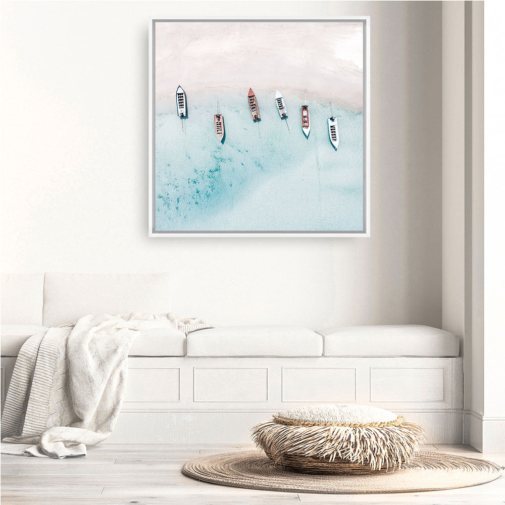 Shop Boats From Above (Square) Photo Canvas a coastal themed photography framed stretched canvas print from The Print Emporium wall artwork collection - Buy Australian made prints for the home and your interior decor space, TPE-794-CA-40X40-NF