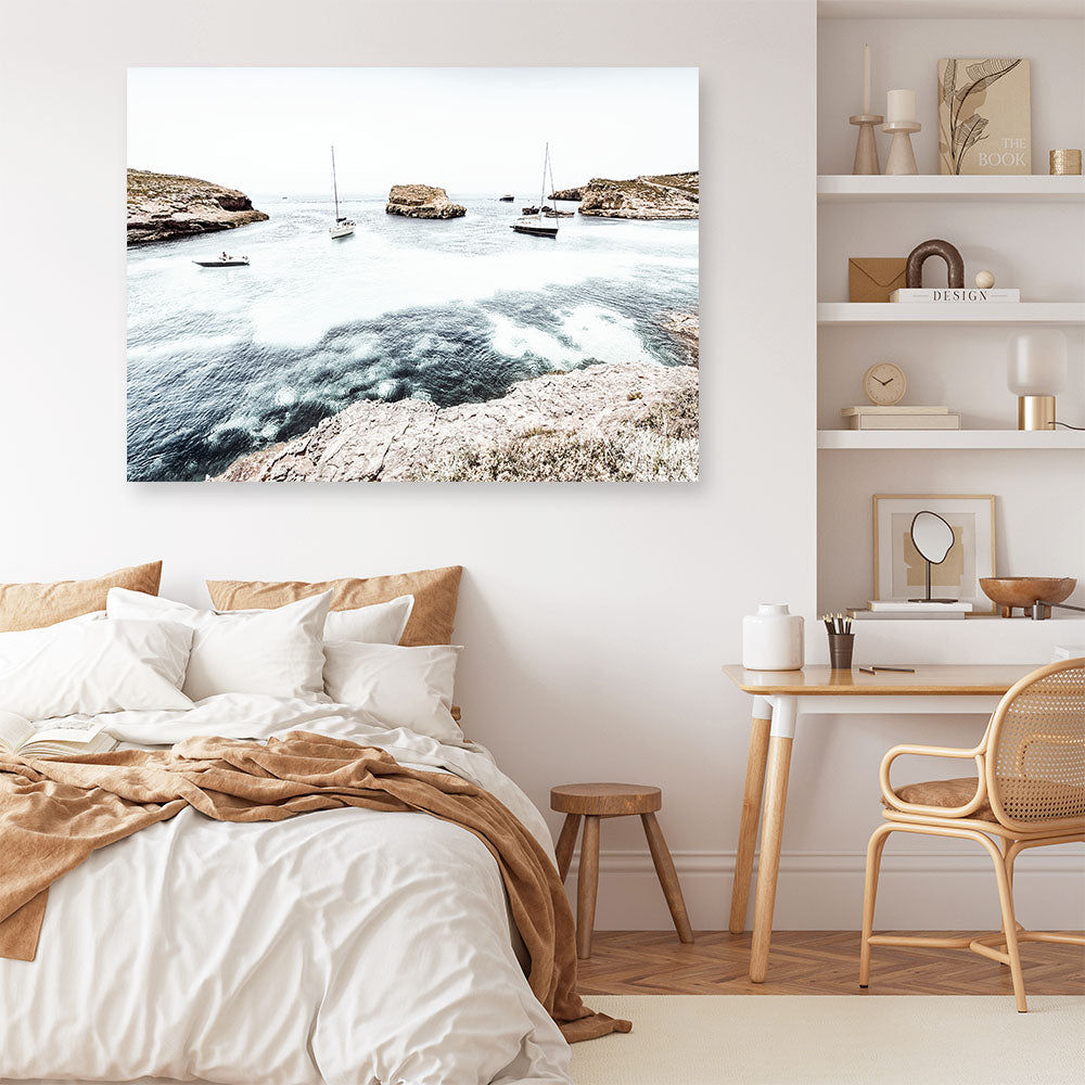Shop Boats In The Bay Photo Canvas Print a coastal themed photography framed stretched canvas print from The Print Emporium wall artwork collection - Buy Australian made prints for the home and your interior decor space, TPE-1070-CA-35X46-NF