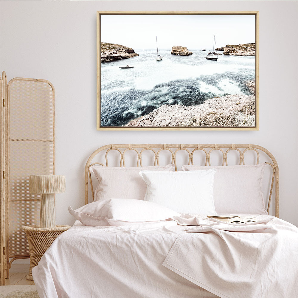 Shop Boats In The Bay Photo Canvas Print a coastal themed photography framed stretched canvas print from The Print Emporium wall artwork collection - Buy Australian made prints for the home and your interior decor space, TPE-1070-CA-35X46-NF