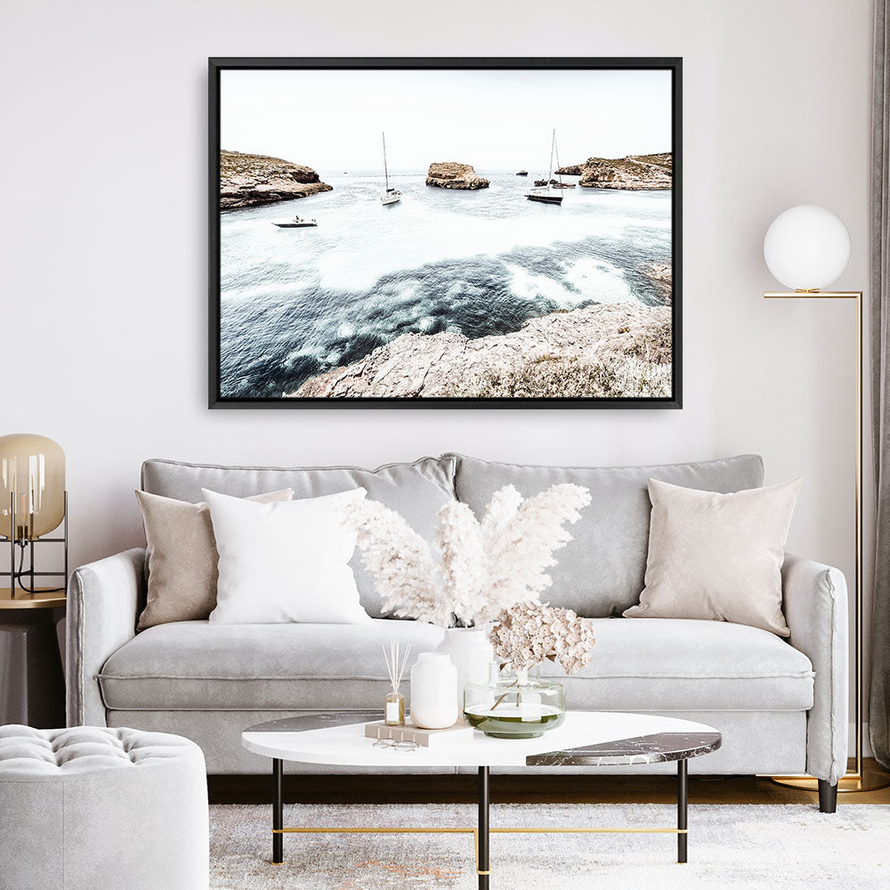 Shop Boats In The Bay Photo Canvas Print a coastal themed photography framed stretched canvas print from The Print Emporium wall artwork collection - Buy Australian made prints for the home and your interior decor space, TPE-1070-CA-35X46-NF
